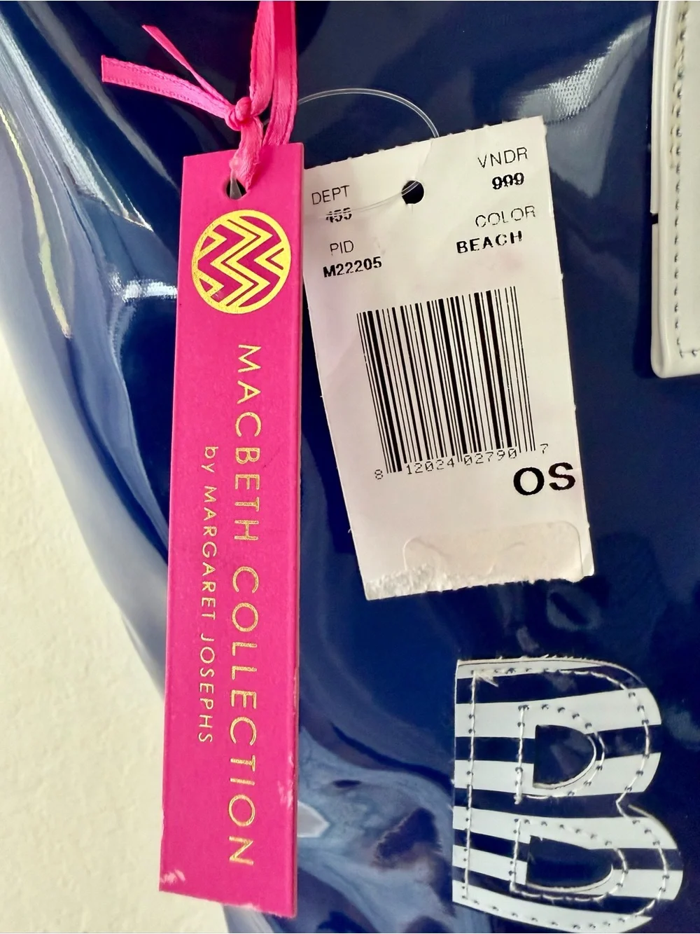 NWT Macbeth Collection By Margaret Josephs Navy Blue Patent BEACH Tote Bag